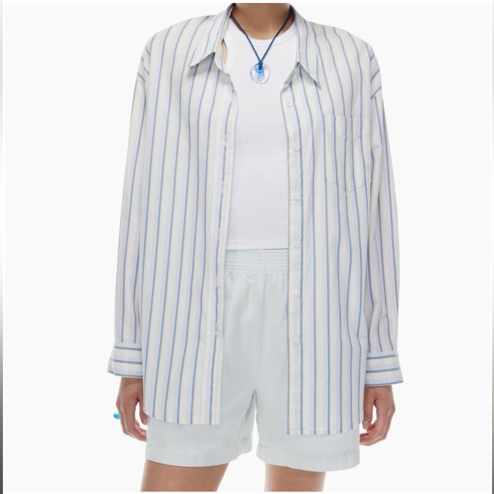 Wilfred Free Aritzia Linen Blend‎ Relaxed Striped Button-down Shirt Small S